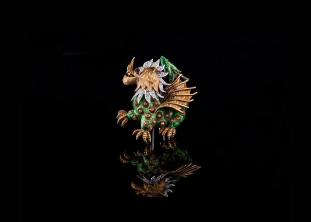 Ruby & enamel brooch