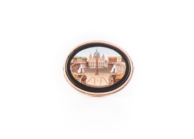 Onyx & micromosaic brooch